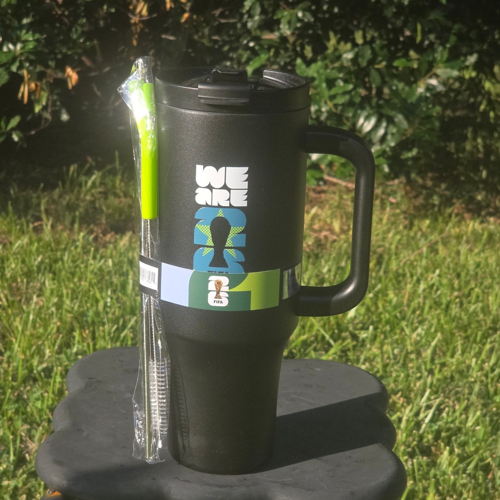 FIFA World Cup 26 Tumbler 40oz Stainless Steel Travel Mug Black WE ARE 26 Straw